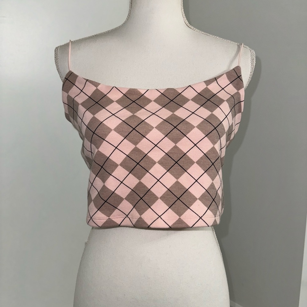 Aeropostale‎ Seriously Soft Argyle Cami XL Pink Y2K Crop Top